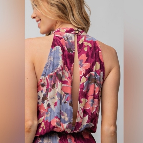 Easel Purple and Blue Floral Jumpsuit - Picture 3 of 9